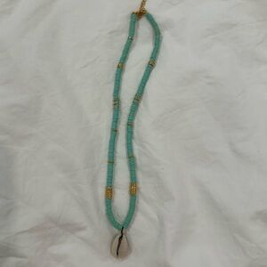 Cowry shell necklace turquoise blue/gold necklace adjustable perfect condition